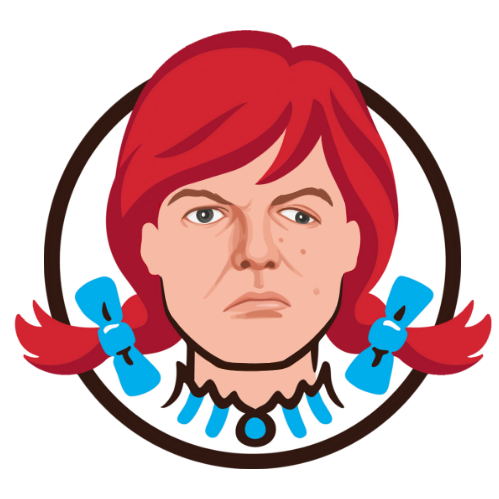 A logo for BigShort Trading indicator featuring a woman with red hair, blue hair, and blue eyes.